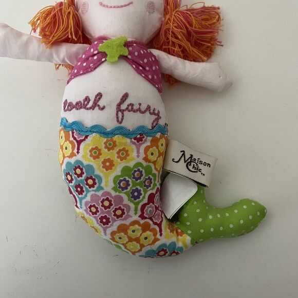 Maison Chic Mermaid Tooth Fairy Pillow Plush Doll Tooth Holder Pocket - Picture 5 of 12